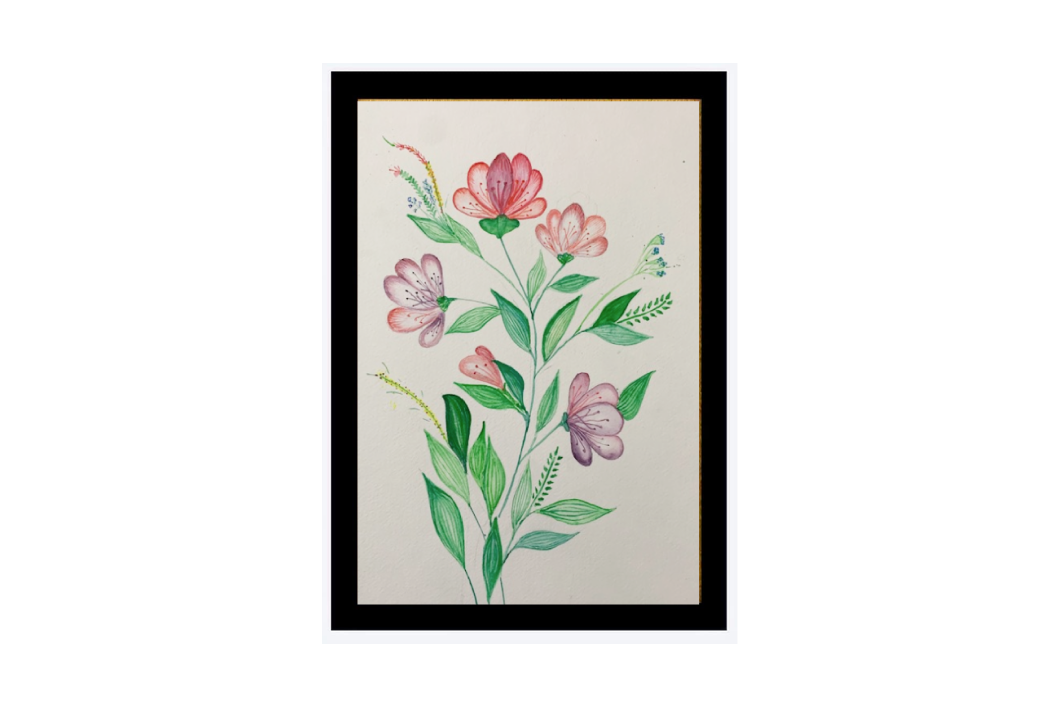 Handmade Floral Wall Art on 300 GSM Paper | A4 Size Botanical Illustration with Frame | Minimal Home Décor - Image 2