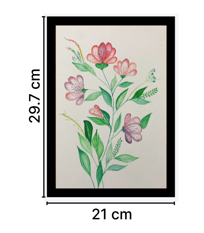 Handmade Floral Wall Art on 300 GSM Paper | A4 Size Botanical Illustration with Frame | Minimal Home Décor - Image 4