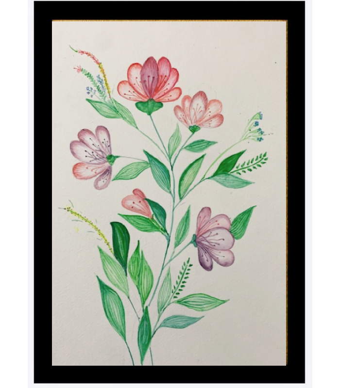 Handmade Floral Wall Art on 300 GSM Paper | A4 Size Botanical Illustration with Frame | Minimal Home Décor - Image 5