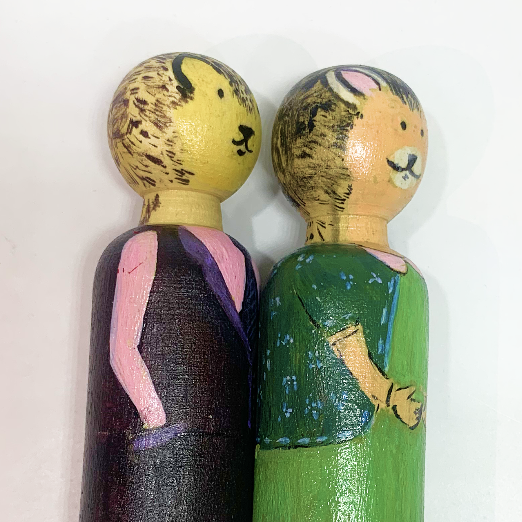 Handcrafted Wooden Peg Doll Bunny Couple – Eco-Friendly Solid Wood Animal Figures, Home Decor, and Collectibles - Image 3