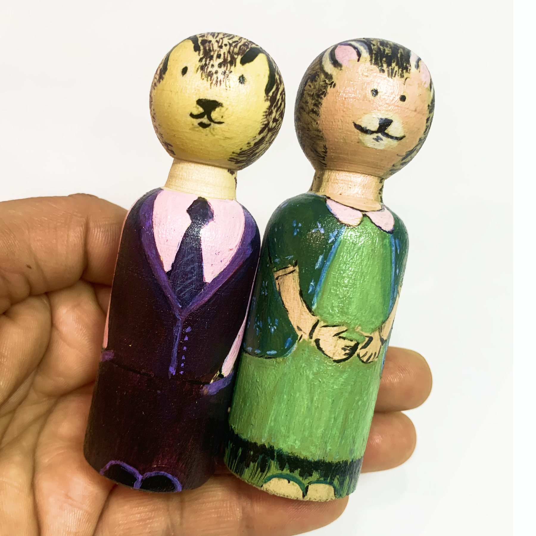 Handcrafted Wooden Peg Doll Bunny Couple – Eco-Friendly Solid Wood Animal Figures, Home Decor, and Collectibles - Image 5