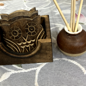 wooden-owl-carving-design-tea-coaster-set-of-4-with-holder-handcrafted-round-wooden-coasters-for-cups-coffee-tea-drinks-eco-friendly-table-decor